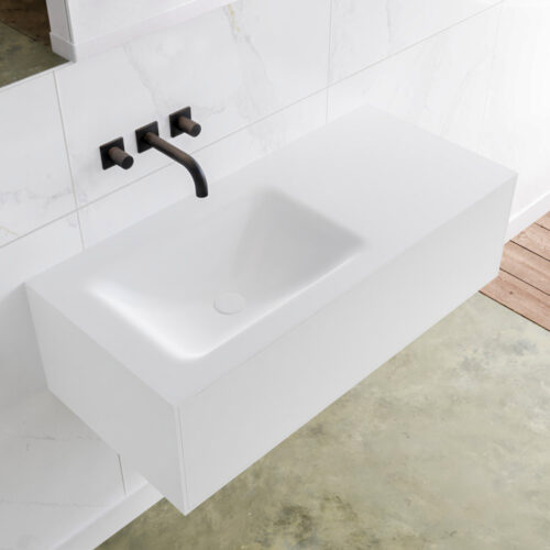 MONDIAZ LAGOM 100cm mueble de baño solid surface Talc 1 cajón lavabo CLOUD Izquierda sin orificio