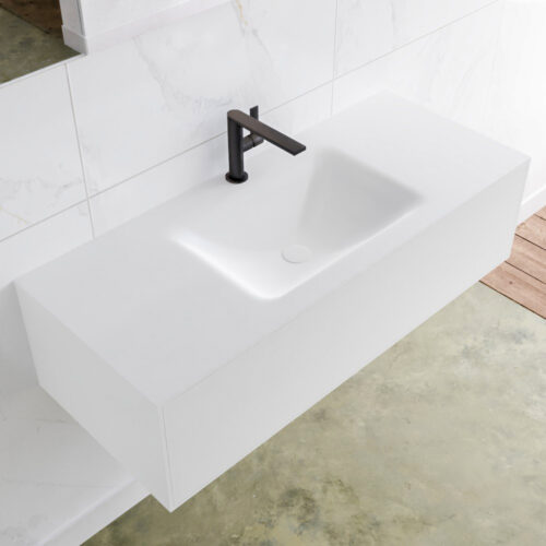 MONDIAZ LAGOM 110cm mueble de baño solid surface Talc 1 cajón lavabo CLOUD Centro 1 orificio