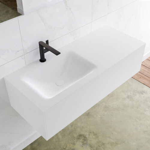 MONDIAZ LAGOM 110cm mueble de baño solid surface Talc 1 cajón lavabo CLOUD Izquierda 1 orificio