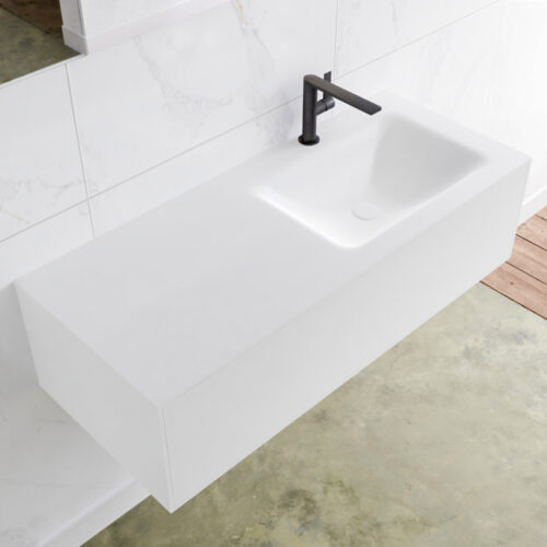 MONDIAZ LAGOM 110cm mueble de baño solid surface Talc 1 cajón lavabo CLOUD Derecho 1 orificio