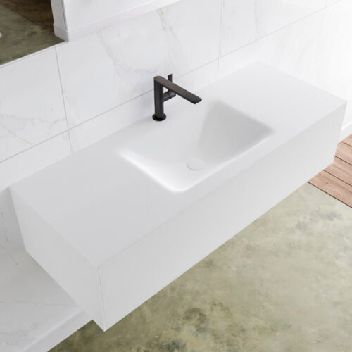 MONDIAZ LAGOM 120cm mueble de baño solid surface Talc 1 cajón lavabo CLOUD Centro 1 orificio