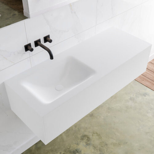 MONDIAZ LAGOM 120cm mueble de baño solid surface Talc 1 cajón lavabo CLOUD Izquierda sin orificio