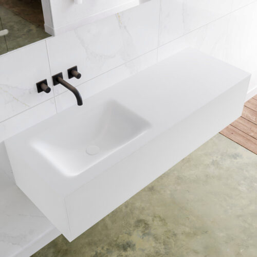 MONDIAZ LAGOM 130cm mueble de baño solid surface Talc 1 cajón lavabo CLOUD Izquierda sin orificio