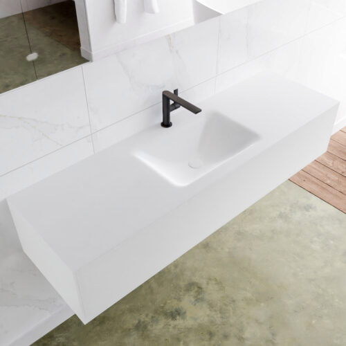 MONDIAZ LAGOM 150cm mueble de baño solid surface Talc 1 cajón lavabo CLOUD Centro 1 orificio