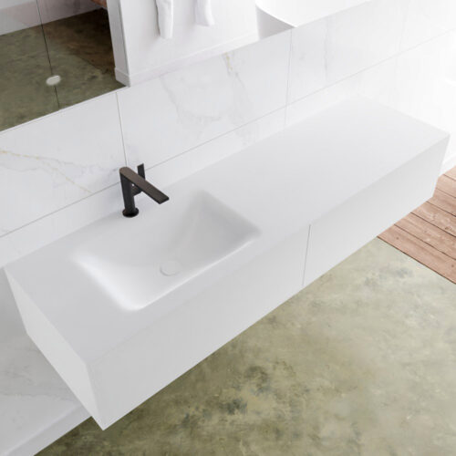 MONDIAZ LAGOM 160cm mueble de baño solid surface Talc 2 cajones lavabo CLOUD Izquierda 1 orificio