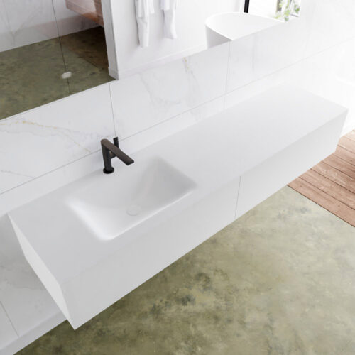 MONDIAZ LAGOM 180cm mueble de baño solid surface Talc 2 cajones lavabo CLOUD Izquierda 1 orificio