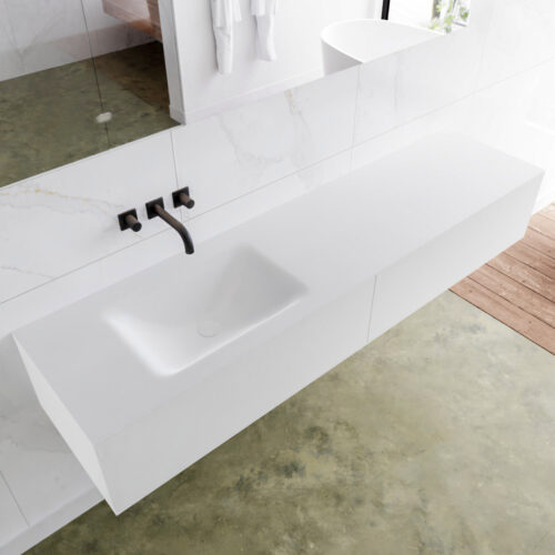 MONDIAZ LAGOM 180cm mueble de baño solid surface Talc 2 cajones lavabo CLOUD Izquierda sin orificio