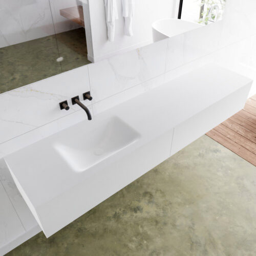 MONDIAZ LAGOM 200cm mueble de baño solid surface Talc 2 cajones lavabo CLOUD Izquierda sin orificio