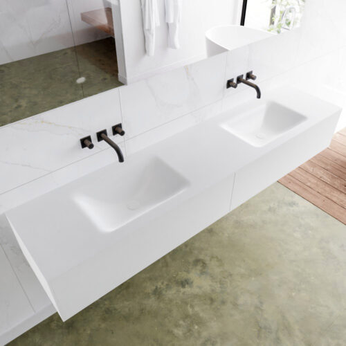 MONDIAZ LAGOM 200cm mueble de baño solid surface Talc 2 cajones lavabo CLOUD Doble sin orificio