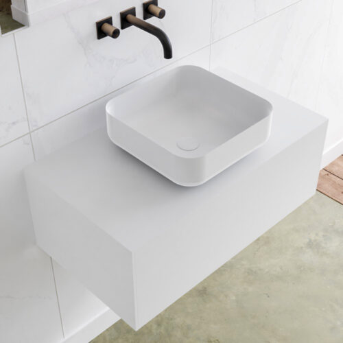 MONDIAZ LAGOM 80cm mueble de baño solid surface Talc 1 cajón BINX Centro sin orificio