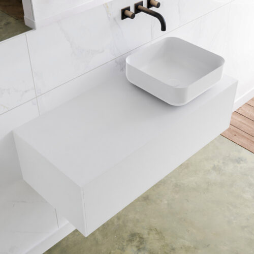 MONDIAZ LAGOM 100cm mueble de baño solid surface Talc 1 cajón BINX Derecho sin orificio