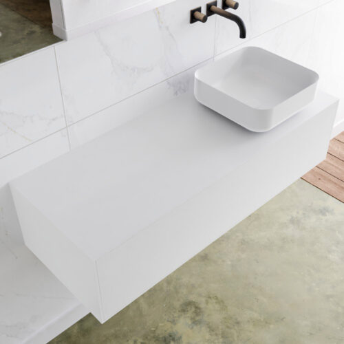 MONDIAZ LAGOM 120cm mueble de baño solid surface Talc 1 cajón BINX Derecho sin orificio