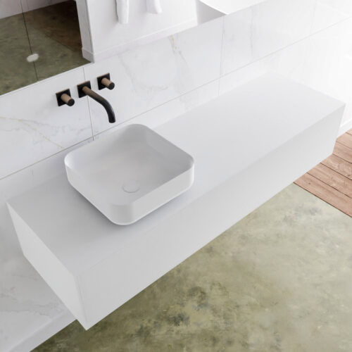 MONDIAZ LAGOM 150cm mueble de baño solid surface Talc 1 cajón BINX Izquierda sin orificio