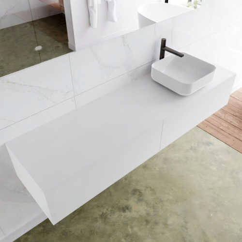 MONDIAZ LAGOM 170cm mueble de baño solid surface Talc 2 cajones BINX Derecho 1 orificio