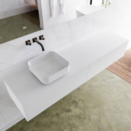 MONDIAZ LAGOM 180cm mueble de baño solid surface Talc 2 cajones BINX Izquierda sin orificio