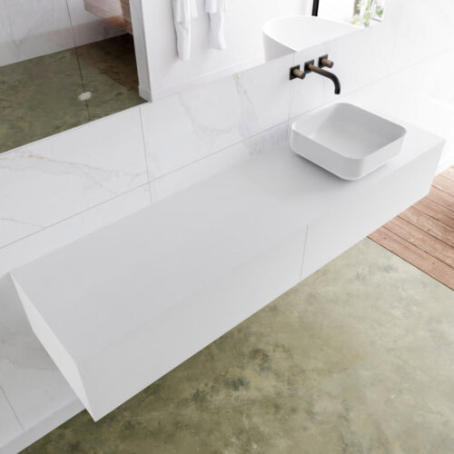 MONDIAZ LAGOM 180cm mueble de baño solid surface Talc 2 cajones BINX Derecho sin orificio