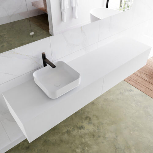 MONDIAZ LAGOM 190cm mueble de baño solid surface Talc 2 cajones BINX Izquierda 1 orificio