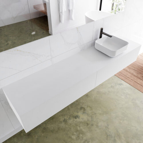 MONDIAZ LAGOM 200cm mueble de baño solid surface Talc 2 cajones BINX Derecho 1 orificio