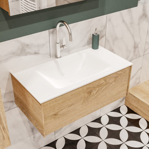 MONDIAZ LUSH 80cm mueble de baño Washed Oak 1 cajón lavabo CLOUD Centro 1 orificio