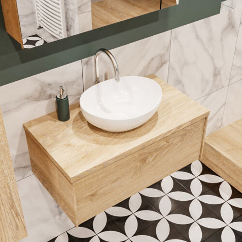 MONDIAZ LUSH 80cm mueble de baño Washed Oak 1 cajón lavabo BARCO Centro 1 orificio