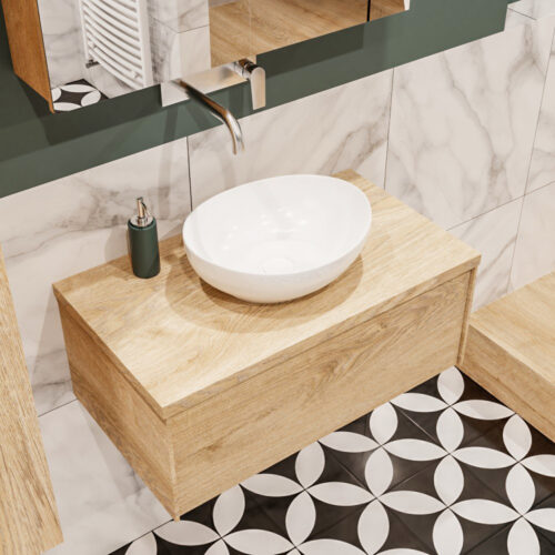 MONDIAZ LUSH 80cm mueble de baño Washed Oak 1 cajón lavabo BARCO Centro sin orificio