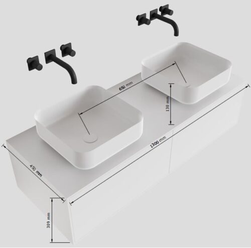 MONDIAZ LAGOM 130cm mueble de baño solid surface Talc 2 cajones BINX Doble sin orificio - Imagen 5