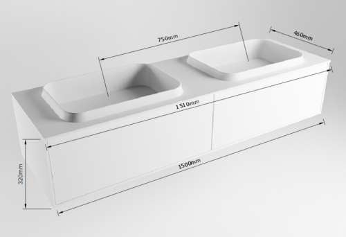 MONDIAZ ERIN 150cm mueble de baño color Underlayment 2 cajones. Lavabo RIDGE Doble sin orificio color Urban. - Imagen 7