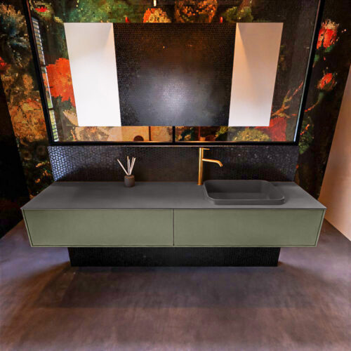 MONDIAZ ERIN 200cm mueble de baño color Army 2 cajones. Lavabo RIDGE Derecho 1 orificio color Dark Grey. - Imagen 3