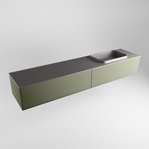 MONDIAZ ERIN 200cm mueble de baño color Army 2 cajones. Lavabo RIDGE Derecho 1 orificio color Dark Grey. - Imagen 4