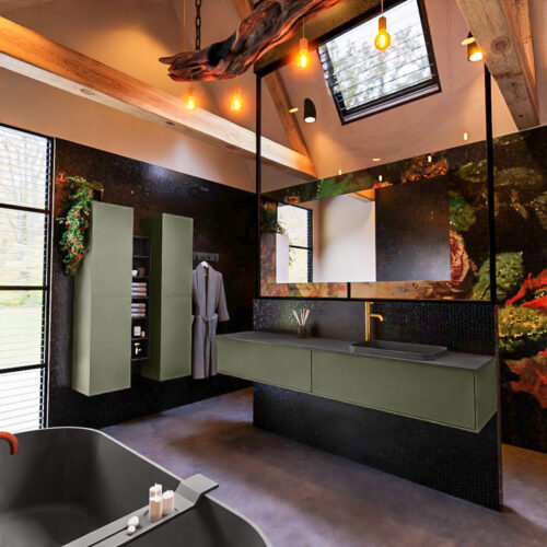 MONDIAZ ERIN 200cm mueble de baño color Army 2 cajones. Lavabo RIDGE Derecho 1 orificio color Dark Grey. - Imagen 2