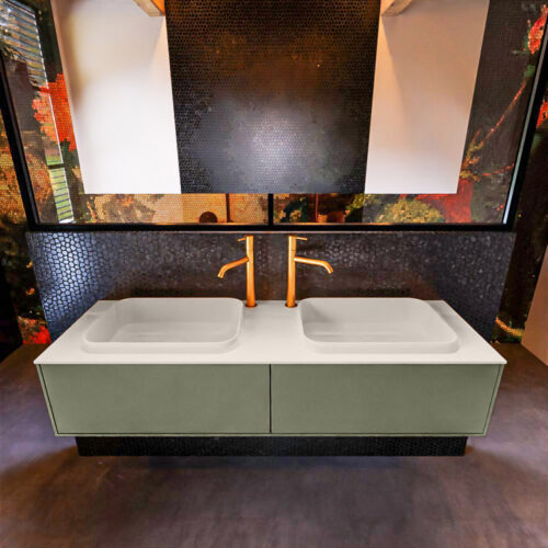 MONDIAZ ERIN 150cm mueble de baño color Army 2 cajones. Lavabo RIDGE Doble 2 orificios color Linen. - Imagen 3