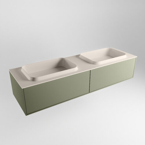 MONDIAZ ERIN 150cm mueble de baño color Army 2 cajones. Lavabo RIDGE Doble 2 orificios color Linen. - Imagen 4