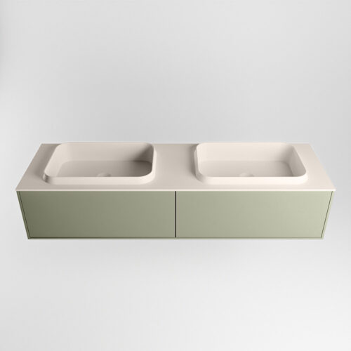 MONDIAZ ERIN 150cm mueble de baño color Army 2 cajones. Lavabo RIDGE Doble 2 orificios color Linen. - Imagen 5