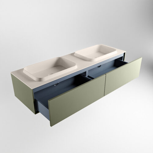 MONDIAZ ERIN 150cm mueble de baño color Army 2 cajones. Lavabo RIDGE Doble 2 orificios color Linen. - Imagen 6