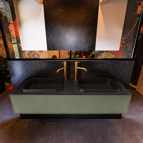 MONDIAZ ERIN 150cm mueble de baño color Army 1 cajón. Lavabo RIDGE Doble 2 orificios color Urban. - Imagen 3