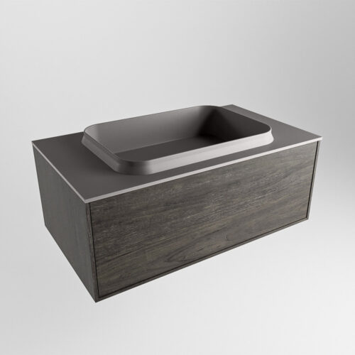 MONDIAZ ERIN 80cm mueble de baño color Dark Brown 1 cajón. Lavabo RIDGE Centro 1 orificio color Dark Grey. - Imagen 4