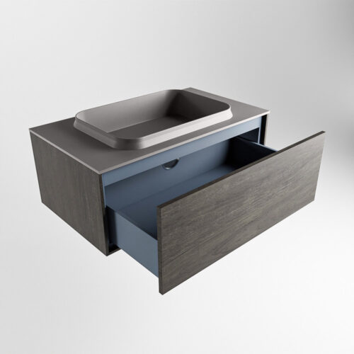 MONDIAZ ERIN 80cm mueble de baño color Dark Brown 1 cajón. Lavabo RIDGE Centro sin orificio color Dark Grey. - Imagen 6