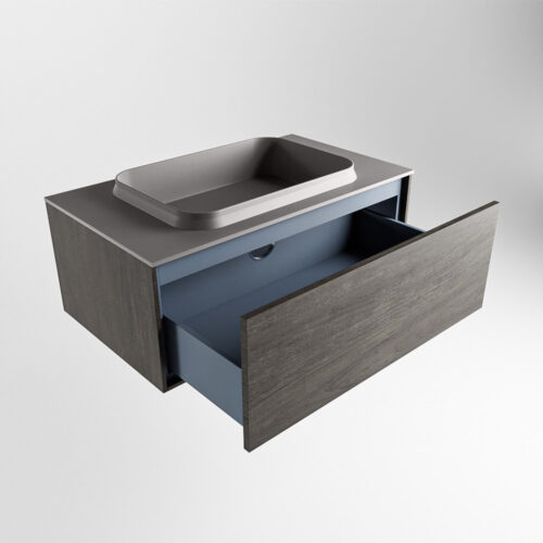 MONDIAZ ERIN 80cm mueble de baño color Dark Brown 1 cajón. Lavabo RIDGE Centro 1 orificio color Dark Grey. - Imagen 6