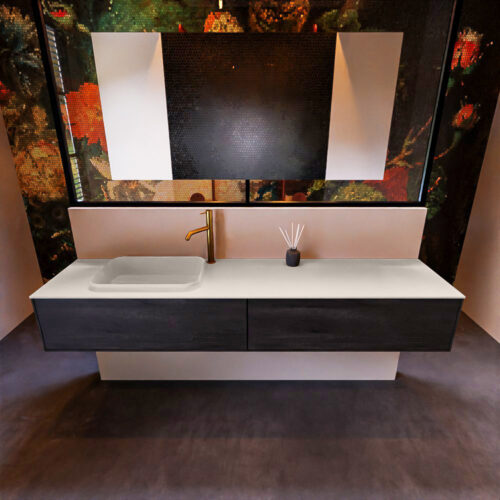 MONDIAZ ERIN 200cm mueble de baño color Dark Brown 2 cajones. Lavabo RIDGE Izquierda 1 orificio color Linen. - Imagen 3