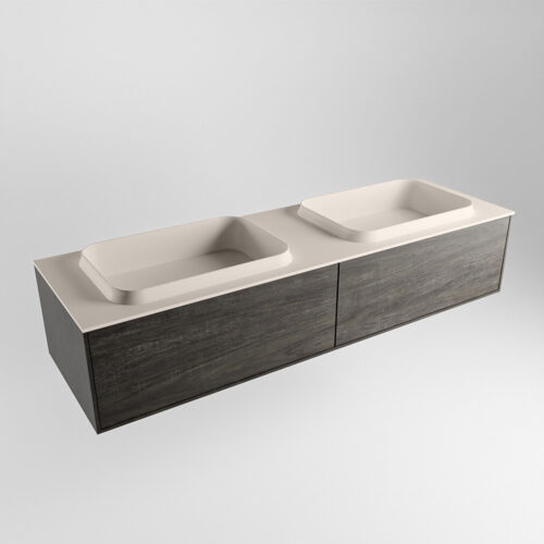 MONDIAZ ERIN 150cm mueble de baño color Dark Brown 2 cajones. Lavabo RIDGE Doble 2 orificios color Linen. - Imagen 4