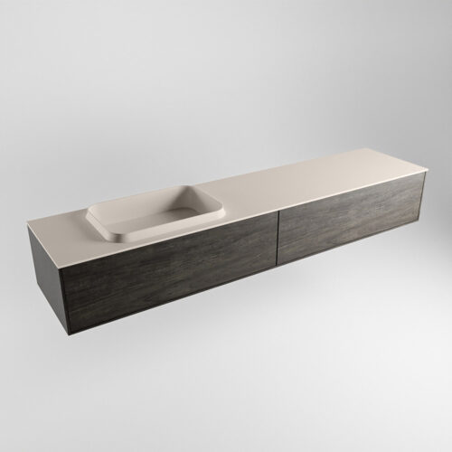 MONDIAZ ERIN 200cm mueble de baño color Dark Brown 2 cajones. Lavabo RIDGE Izquierda 1 orificio color Linen. - Imagen 4