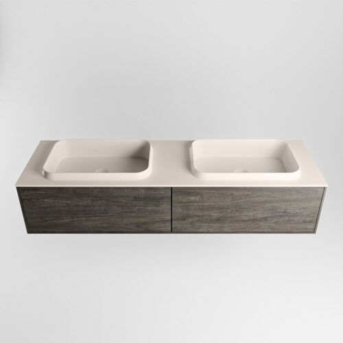 MONDIAZ ERIN 150cm mueble de baño color Dark Brown 2 cajones. Lavabo RIDGE Doble 2 orificios color Linen. - Imagen 5