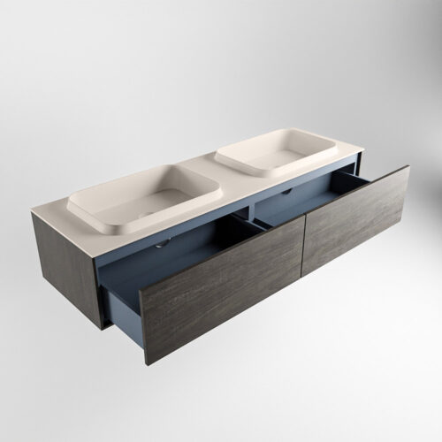 MONDIAZ ERIN 150cm mueble de baño color Dark Brown 2 cajones. Lavabo RIDGE Doble 2 orificios color Linen. - Imagen 6