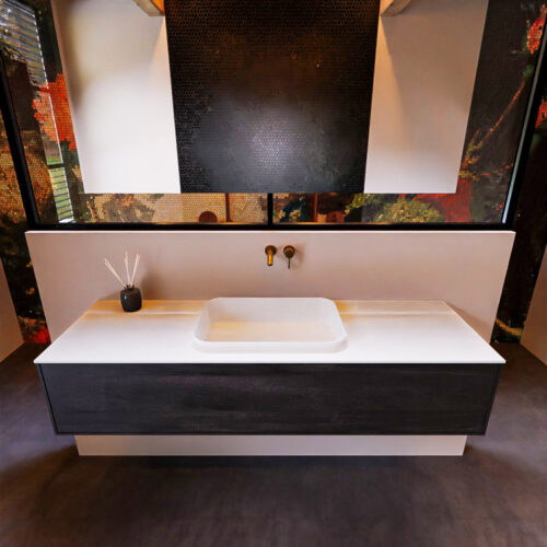 MONDIAZ ERIN 150cm mueble de baño color Dark Brown 1 cajón. Lavabo RIDGE Centro sin orificio color Talc. - Imagen 3