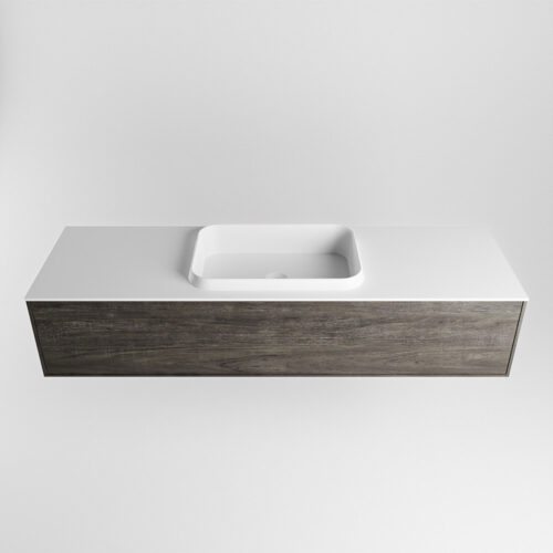 MONDIAZ ERIN 150cm mueble de baño color Dark Brown 1 cajón. Lavabo RIDGE Centro sin orificio color Talc. - Imagen 5