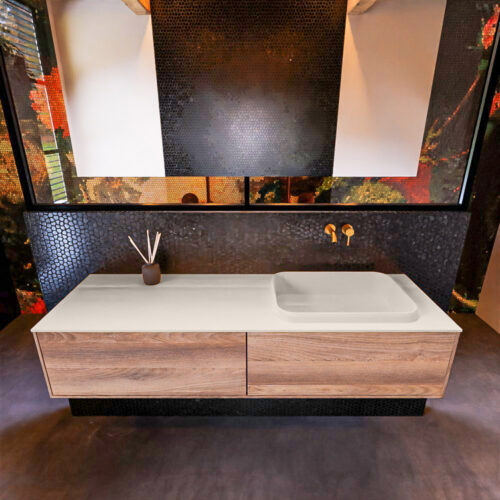 MONDIAZ ERIN 150cm mueble de baño color Dark Brown Grey 2 cajones. Lavabo RIDGE Derecho sin orificio color Linen. - Imagen 3