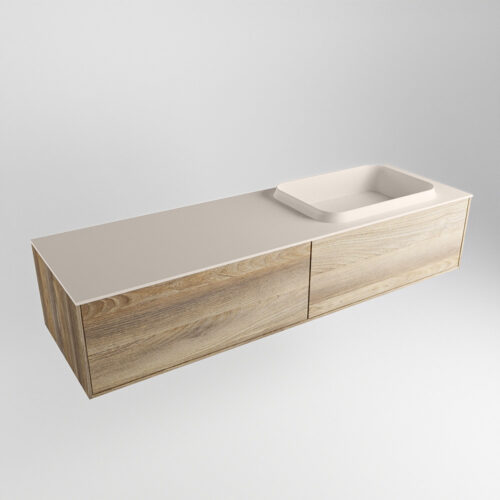 MONDIAZ ERIN 150cm mueble de baño color Dark Brown Grey 2 cajones. Lavabo RIDGE Derecho sin orificio color Linen. - Imagen 4