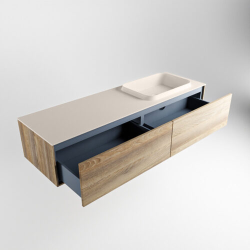 MONDIAZ ERIN 150cm mueble de baño color Dark Brown Grey 2 cajones. Lavabo RIDGE Derecho sin orificio color Linen. - Imagen 6