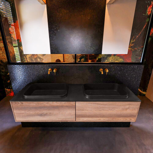 MONDIAZ ERIN 150cm mueble de baño color Dark Brown Grey 2 cajones. Lavabo RIDGE Doble sin orificio color Urban. - Imagen 3