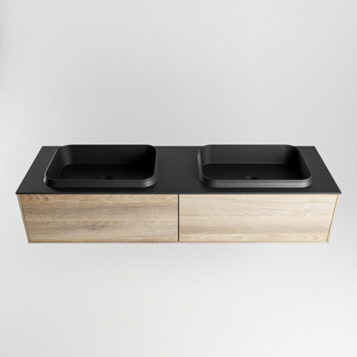 MONDIAZ ERIN 150cm mueble de baño color Dark Brown Grey 2 cajones. Lavabo RIDGE Doble sin orificio color Urban. - Imagen 5